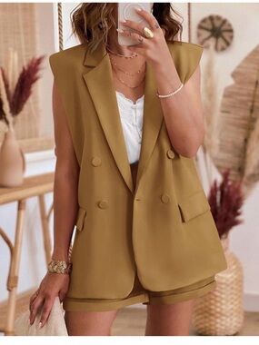 Sleeveless Double-Breasted Blazer Vest Set